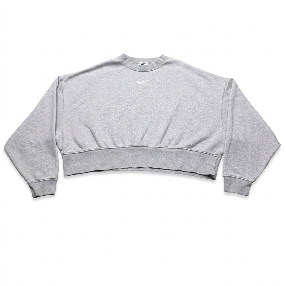 Nike Women's Cropped Sweatshirt Gray Oversized Boxy Swoosh Pullover Small Mint